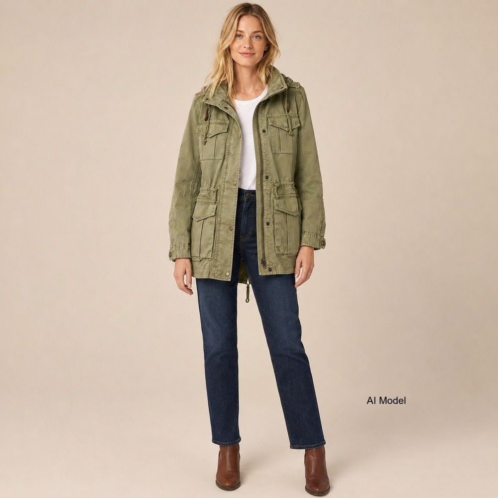 J.Crew Field Jacket Olive Green Women XS Utility Cargo Coat Military Safari Hood